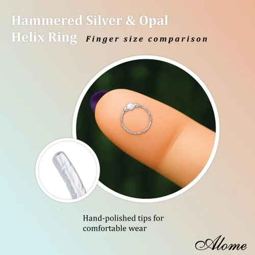 Vista 2 de Pendiente de cartílago – Anillo de plata de ley 20 G – Pendiente de cartílago ópalo blanco, aro de cartílago plateado