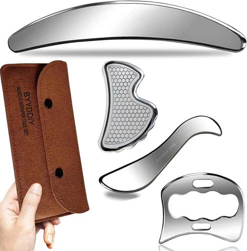 Vista 7 de BYYDDIY Juego de herramientas de masaje Gua Sha 4 en 1, raspador muscular y fascial, herramienta de tejido cicatricial para terapia física