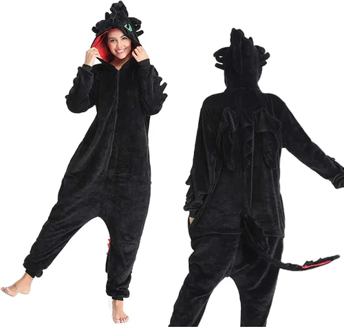 Vista 3 de Pijama sin dientes de una pieza de franela de dragón para cosplay, ropa de dormir de invierno para Halloween, cosplay, ropa de hogar