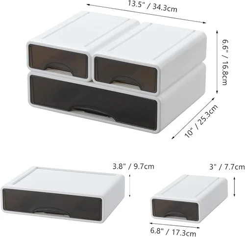 Vista 3 de Cajones de escritorio blancos para papel, cajones de almacenamiento de oficina apilables para escritorio, organizador de manualidades y contenedores