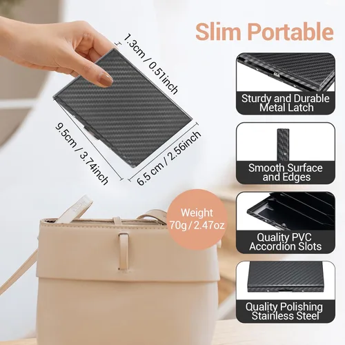 Vista 56 de BONSYL® Soporte para tarjetas de crédito, cartera delgada de metal con bloqueo RFID, con 6 ranuras para tarjetas, para mujeres y hombres.