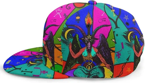 Vista 4 de antkondnm Abstract Pattern On Occult Theme Flat Bill Brim Cap, Cool Hip Hop Trucker Hat Men Women Adjustable Baseball Caps