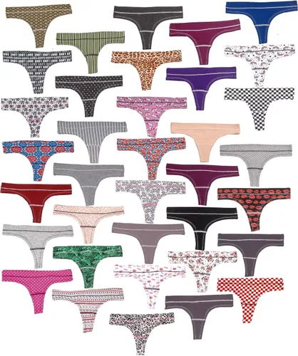 Vista 7 de Alyce Ives Intimates Paquete de 18 bragas de tanga de algodón para mujer, colores surtidos y estampados