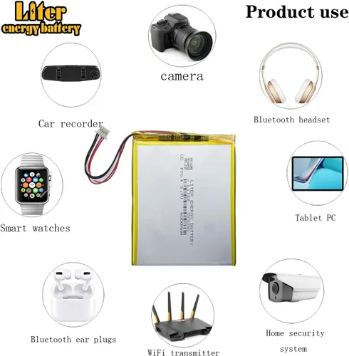 Vista 3 de Liter 357090 3.7V 4000mAh Batería recargable de iones de polímero de litio con conector de 5 hilos