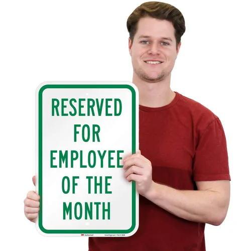 Vista 4 de SmartSign - Letrero de estacionamiento con texto en inglés "Reserved for Employee of the Month", 12 x 18 pulgadas, aluminio reflectante de grado