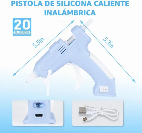 Vista 4 de Pistola de pegamento caliente inalámbrica, kit de pistola de pegamento de precalentamiento rápido recargable con 20 barras de pegamento blanco