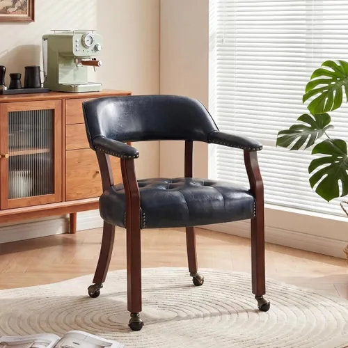 Vista 18 de LEEMTORIG Sillas de comedor con ruedas y brazos, sillas de comedor con ruedas, sillas de mesa de póquer de acento, sillas de madera maciza