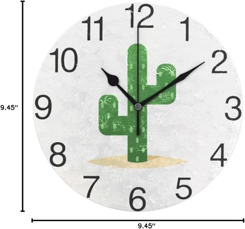 Vista 8 de senya Reloj de pared redondo de cactus del desierto, pintura al óleo silenciosa sin tictac, decorativo para el hogar, oficina, escuela, arte