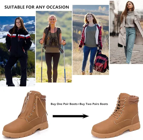 Vista 6 de Dadawen - Botines de trabajo estilo combate para mujer, con puntera redonda, al tobillo, impermeables, con cordones, tacón bajo