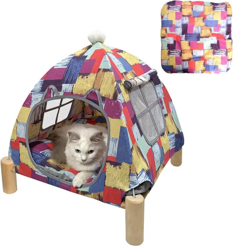 Vista 8 de Pozico Hamaca Cama para Gatos/Perros, Cama para Gatos, Camas Elevadas de Madera para Perros para Interiores y Exteriores, Catres Elevados para Gatos