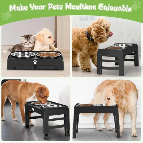 Vista 14 de Tazones elevados con alturas ajustables, soporte elevado con 2 cuencos de acero inoxidable, comedero plegable antideslizante para perros medianos