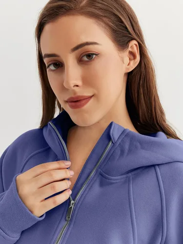 Vista 5 de WYNNQUE Sudadera corta con capucha para mujer, manga larga, forro polar, media cremallera, ropa de otoño