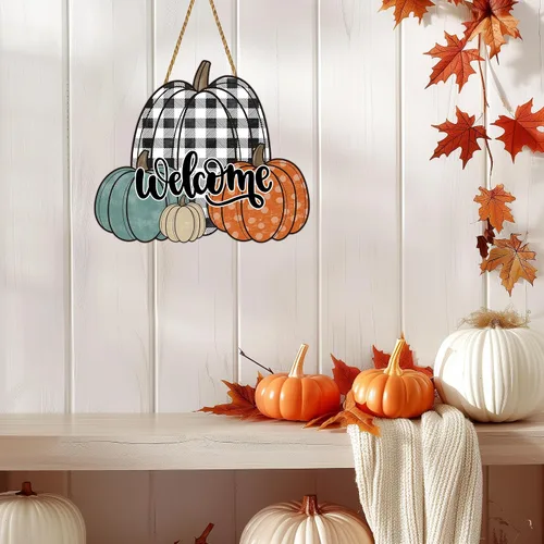 Vista 7 de Decoración de pared de calabaza, decoración de pared de calabaza, decoración de otoño para el hogar, porche, colgador de puerta delantera, letrero