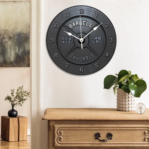 Vista 3 de ArogGeld Reloj de pared de madera con barra de estilo rústico, funciona con pilas, silencioso, sin tictac, números decorativos para cocina, sala