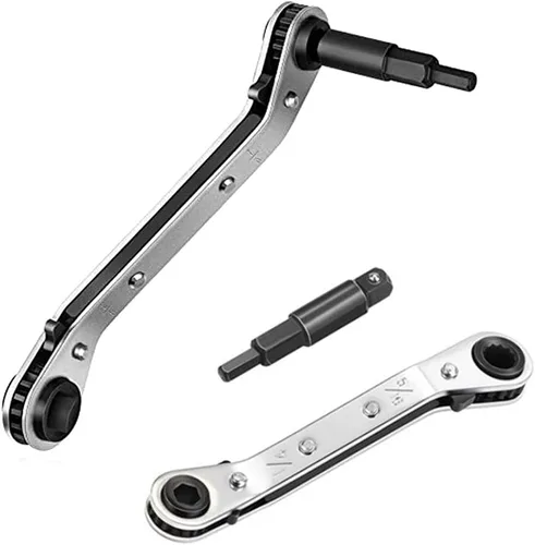 Vista 3 de Llave de trinquete Llave de servicio de trinquete 3/8 "a 1/4" para reparación de equipos de refrigeración con adaptador de bits