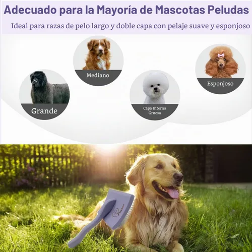 Vista 6 de Slicker - Cepillo ergonómico con mango de madera para caniches, Goldendoodles y otros perros de pelo largo (morado)