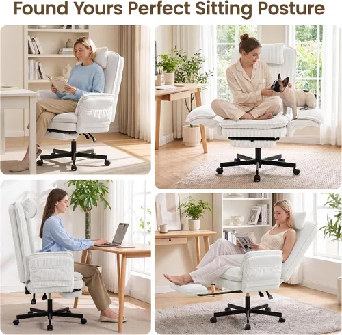 Vista 9 de Criss Cross Office Chair with Flip-Up Arms and Foot Rest, White