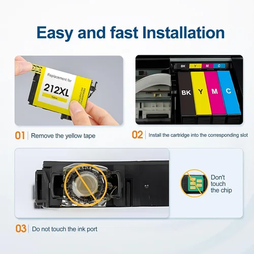 Vista 5 de 212XL - Cartuchos de tinta de alto rendimiento remanufacturados para Epson 212 cartuchos de tinta compatibles con Epson Workforce WF-2830 WF-2850