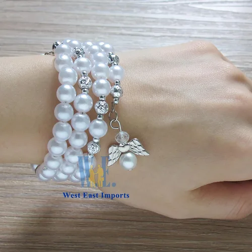 Vista 3 de WE Bautismo favor 12PC Rosario Wrap Angel Pulsera Recuerdos de Bautizo Bautizo Regalo para Invitados Blanco Perla - Recuerdos de Bautizo - Recuerdos