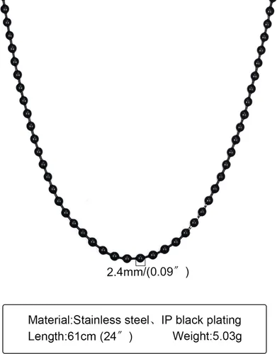 Vista 7 de VNOX Collar de cadena para perro, cadena militar de acero inoxidable para hombres y mujeres, collar de bolas de cuentas de 20 a 30 pulgadas
