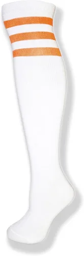 Vista 13 de NEON NATION Calcetines de tubo unisex blancos hasta la rodilla con varias rayas de colores Blanco con rayas azules bebé