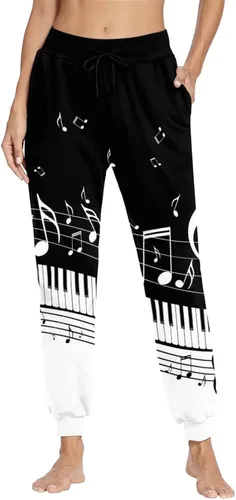 Vista 2 de Coloranimal Pantalones deportivos de yoga para mujer con bolsillo lateral y cordón ajustable, notas musicales