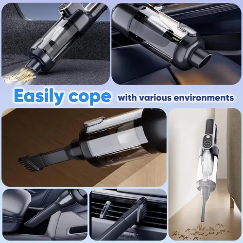 Vista 5 de Aspiradora Inalámbrica para Automóvil y Soplador de Aire, 18000 Pa Aspiradora de Mano con Motor sin Escobillas de 130 W, Batería Recargable de 2500