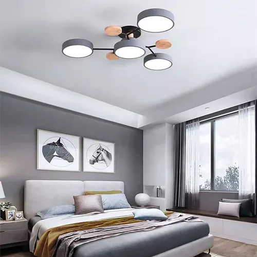 Vista 8 de Lámpara LED de techo, 26 pulgadas, 4 luces de techo modernas, montaje empotrado, de madera, 32 W, regulable, para sala de estar, dormitorio, cocina