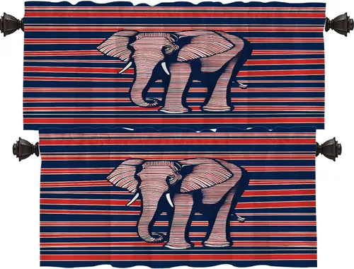 Vista 15 de Shrahala Cortinas republicanas de elefante americano para ventanas de cocina, paneles de cortina de ventana de poliéster multicapa con rayas rojas