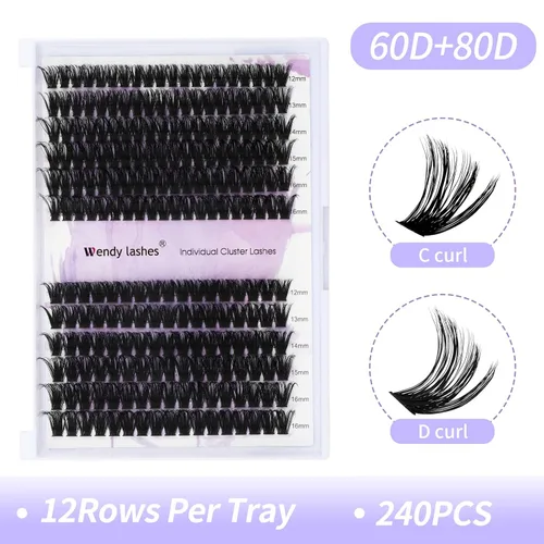 Vista 4 de Racimos de pestañas 60D/80D, extensiones de pestañas DIY, pestañas rizadas D, racimos de pestañas esponjosas, longitud mixta 12-16 mm, racimos
