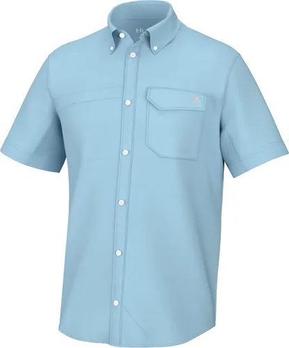 Vista 12 de HUK Men's Tide Point Kc Scott Original Artwork Short Sleeve Shirt, Fishing Button Down Negro