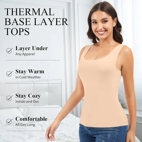 Vista 6 de JOYSHAPER Camiseta térmica sin mangas para mujer, ropa interior de forro polar, camiseta sin mangas, chaleco de capa base cálida