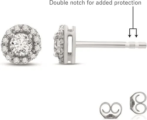Vista 2 de La Joya Aretes de diamantes con halo cultivados en laboratorio TW de 12-2 CT para mujeres y hombres en oro macizo de 10 quilates Aretes
