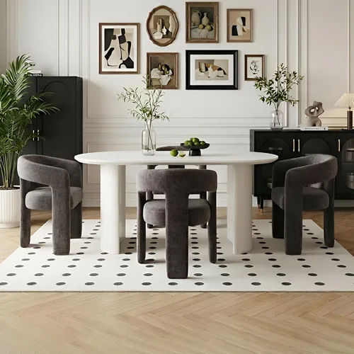 Vista 12 de Silla de Comedor Moderna de Chenille Tipo Barril Tapizada en Tela para Comedor con Brazo, Cómoda Silla Auxiliar de Acento para Cocina/Sala
