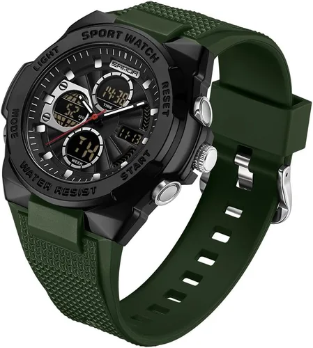 Vista 10 de FANMIS Reloj deportivo de cuarzo digital multifunción militar para hombre, impermeable, con alarma, LED, azul