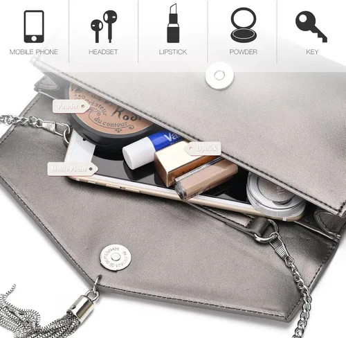 Vista 5 de Clutch Purse for Women GM LIKKIE Envelope Evening Clutch Handbag Crossbody Foldover PU Leather Shoulder Bag