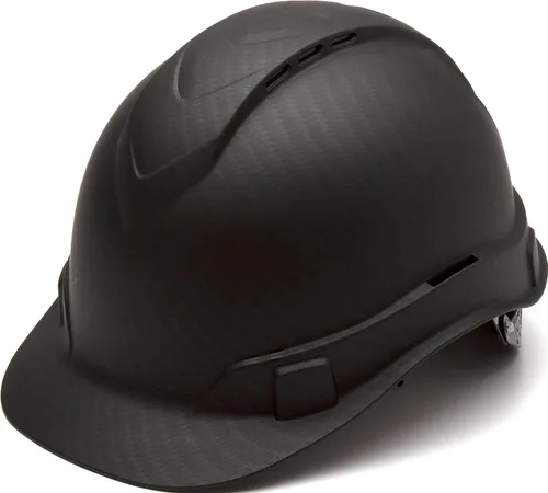 Vista 5 de Pyramex Ridgeline - Casco duro de ala completa, ventilado, suspensión de trinquete de 4 puntos, patrón de grafito negro mate