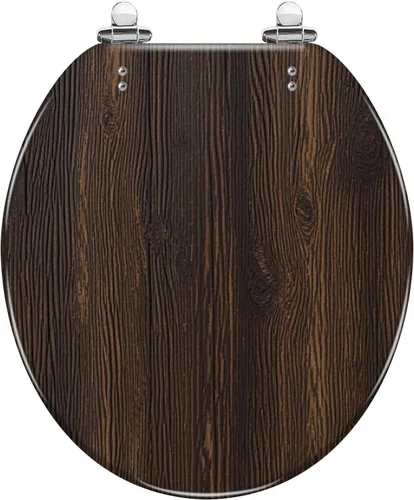 Vista 12 de Asiento de inodoro alargado con textura de tablón de madera blanca envejecida, asiento de inodoro de resina con encanto rústico con bisagras