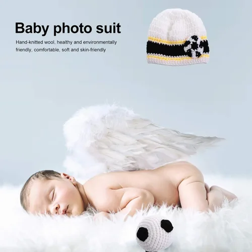 Vista 6 de NUOBESTY - Juego de 3 piezas de accesorios de fotografía para bebés recién nacidos de fútbol, ganchillo, traje para bebé, deporte, fiesta temática