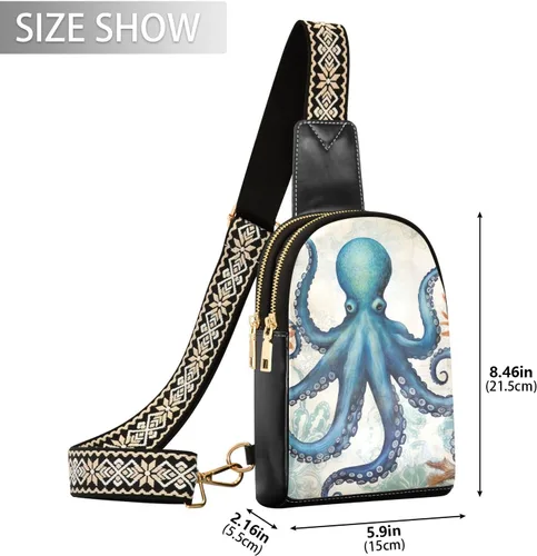 Vista 2 de Sling Backpack Octopus Vintage Sling Bag for Women Crossbody Shoulder Bag Leather Fanny Pack Chest Bag for Travel Hiking 202A1788