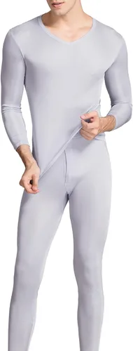 Vista 2 de Grenasasilk Set de ropa interior térmica de seda para hombre, calzoncillos largos de seda de Mulberry, ropa interior térmica con cuello en V