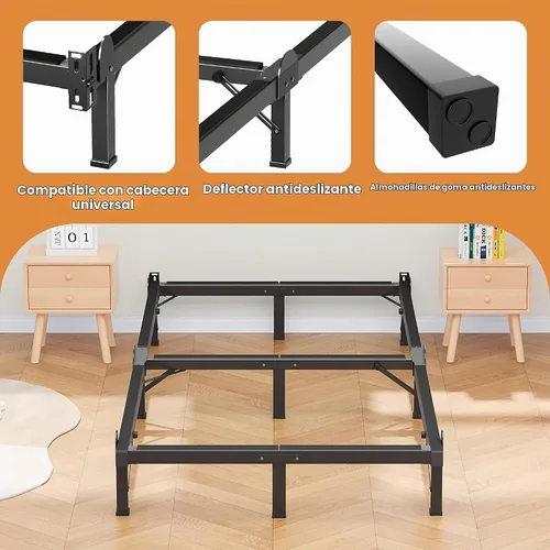 Vista 6 de MAF Marco de cama de metal individual de 8 pulgadas para somier, 9 patas de Negro