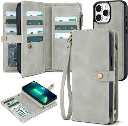 Vista 42 de TwoHead Funda tipo cartera para iPhone 12 Pro Max con tarjetero, funda magnética desmontable para teléfono 12 Pro Max, piel sintética, a prueba