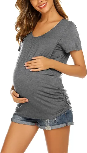 Vista 2 de Ekouaer Camisetas de lactancia para mujer, paquete de 3 camisetas para lactancia materna, ropa de maternidad, camiseta de embarazo de doble capa