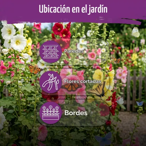 Vista 6 de 150 semillas de flores tradicionales de Hollyhock para plantar, Alcea Rosea