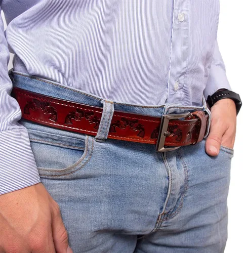 Vista 4 de Correa de cinturón de cuero grabada - Cinturón 100% de cuero de 1 pulgada de ancho con hebilla - Cinturones CTK Saddlery Western