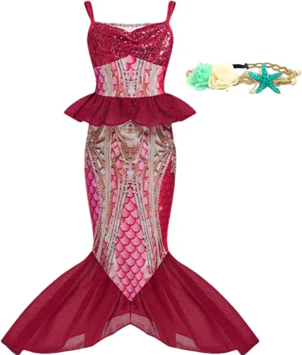 Vista 12 de Disfraz de sirena para niñas pequeñas, vestido de sirena para Halloween, vestido de princesa