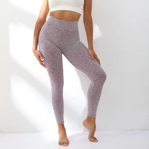 Vista 4 de FZYLQY Pantalones de yoga de cintura alta para mujer leggings de entrenamiento con textura de cintura alta leggings de yoga estampados pantalones