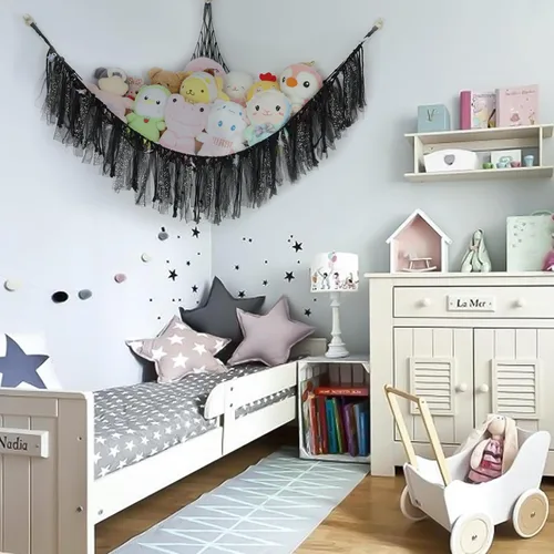 Vista 3 de Hamaca de animales de peluche con luces LED, red grande de almacenamiento de juguetes de 59 pulgadas para dormitorio de niños, organizador de felpa