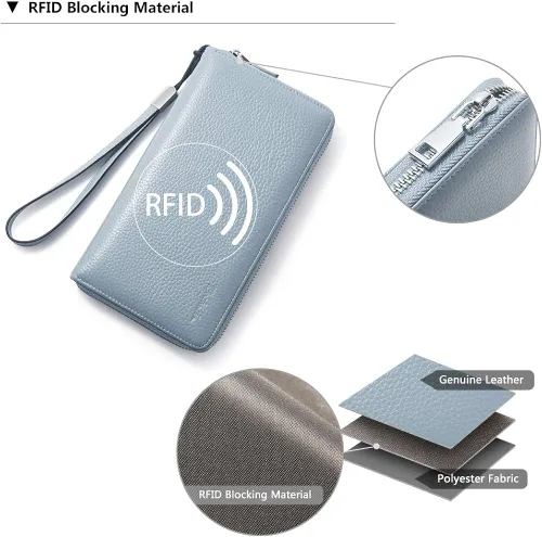 Vista 4 de BOSTANTEN - Carteras de cuero para mujer, bloqueo de identificación por radio frecuencia (RFID), cierre de cremallera alrededor, tarjetero, cartera